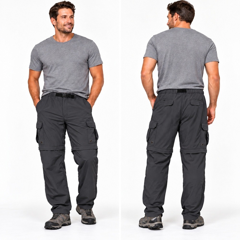 REI Mens Gray Nylon Convertible Zip Off Cargo Hiking Pants Belted Size Medium